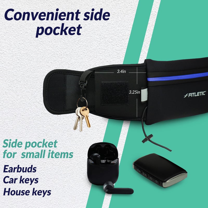 Fitletic Running Belt with Side Pocket, Loops for Energy Gels, Race Bib Number Holder. Waist Pack Water Resistant Phone Holder. Model Ultimate II - Image 3